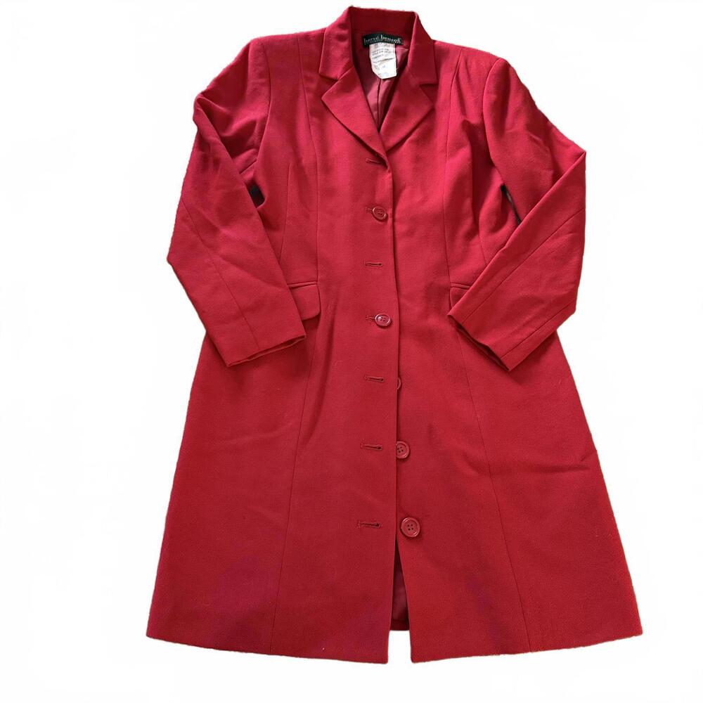 Harve Benard Vintage Long Y2K Womens Wool Red single-breasted Walking Coat SZ 10